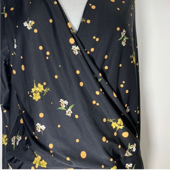 Dorothy Perkins Floral Blouse Top Long Sleeves Black Wrap Front Stretch UK 12 - Picture 12 of 15
